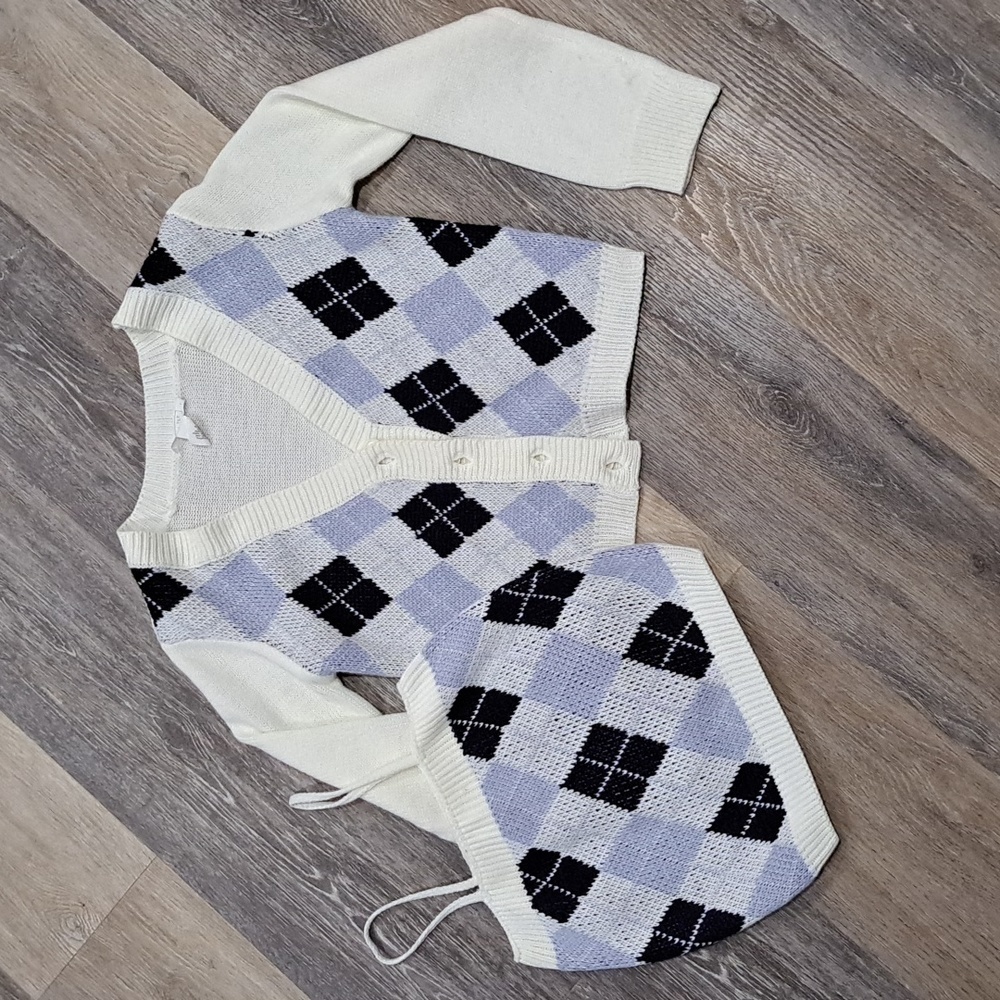 Girls Full Tilt Argyle Knit Cardigan and Tank set - L